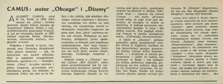 Camus: autor "Obcego i "Dżumy"