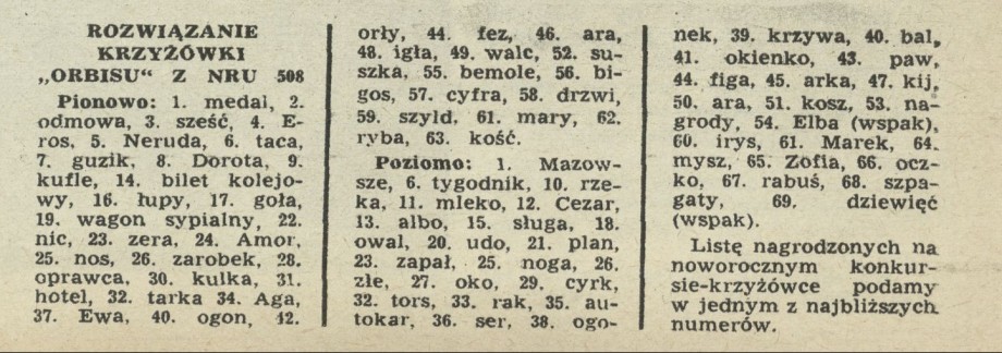 Rozwiązanie krzyżówki Orbisu z nru 508