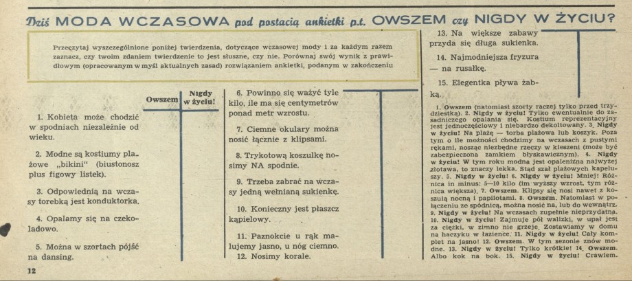 Ankietka p.t. Owszem czy nigdy w życiu?