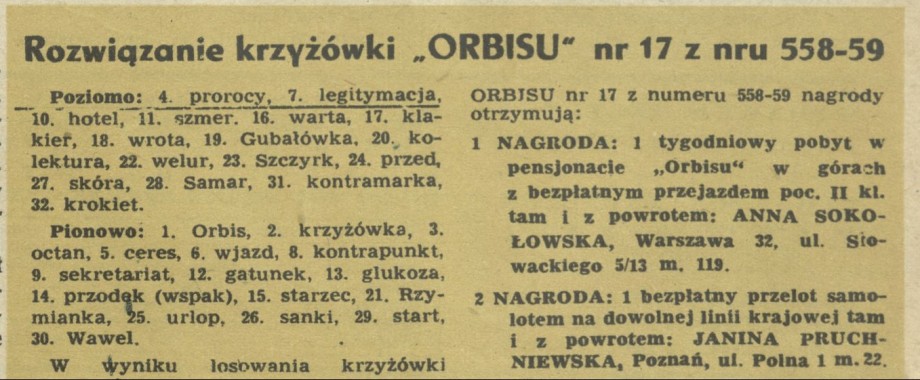 Rozwiązanie krzyżówki Orbisu nr 17