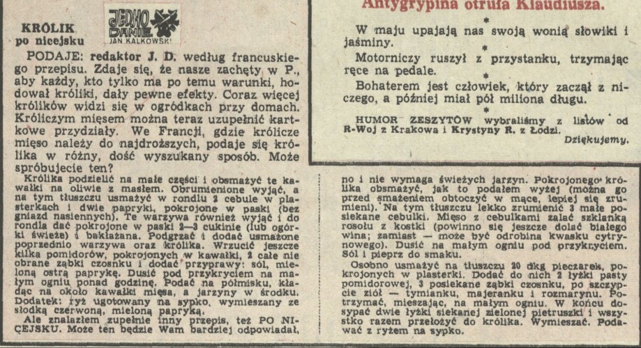 Jedno danie - królik po nicejsku