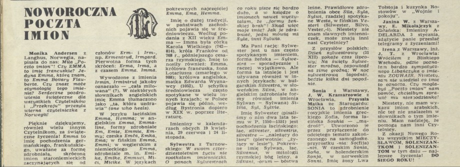 Noworoczna poczta imion