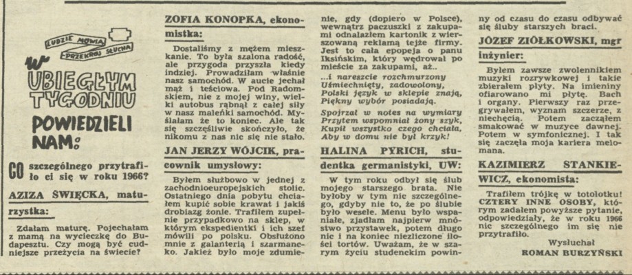 W ubiegłym tygodniu powiedzieli nam