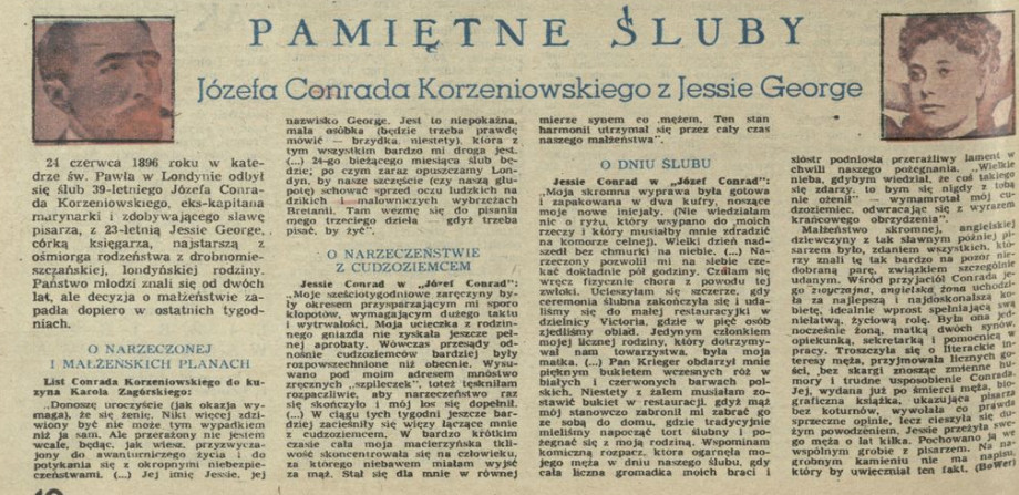 Pamiętne śluby: Józefa Conrada Korzeniowskiego z Jessie George