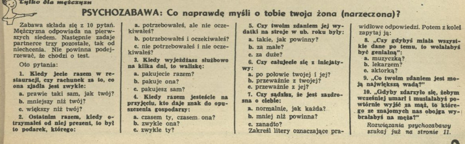 Psychozabawa: co naprawdę myśli o tobie twoja żona (narzeczona)?