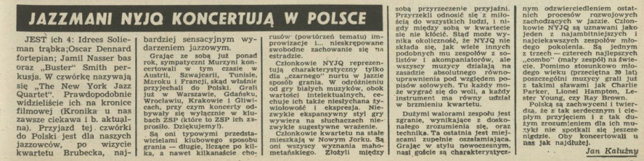 Jazzmani NYJQ koncertują w Polsce