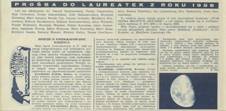 Prośba do laureatek z roku 1958