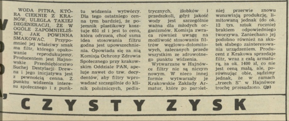 Woda czysty zysk