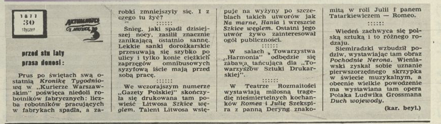 Aktualności z myszką – 30 styczeń 1866