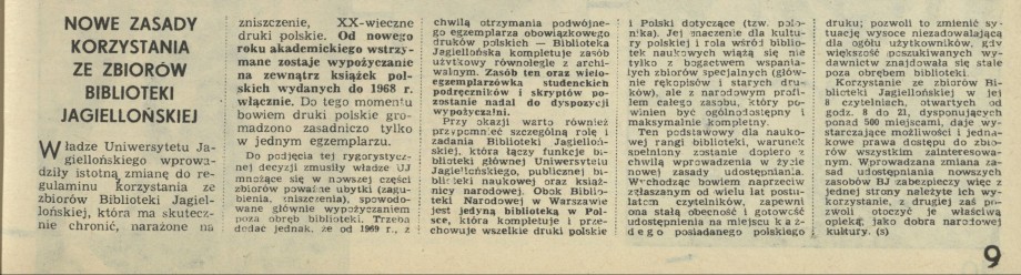 Nowe zasady korzystania ze zbiorów Biblioteki Jagiellońskiej