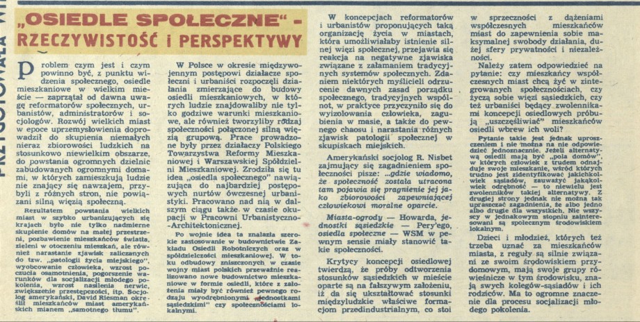 "Osiedle społeczne" rzeczywistość i perspektywy