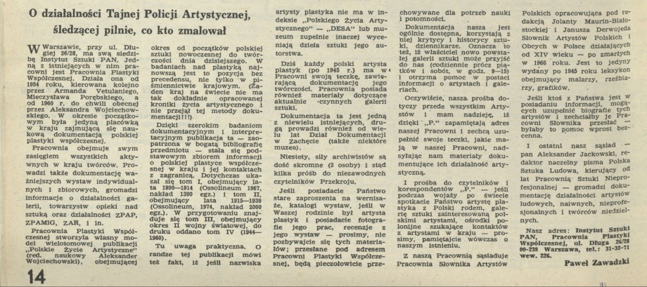 O działalności tajnej policji artystycznej