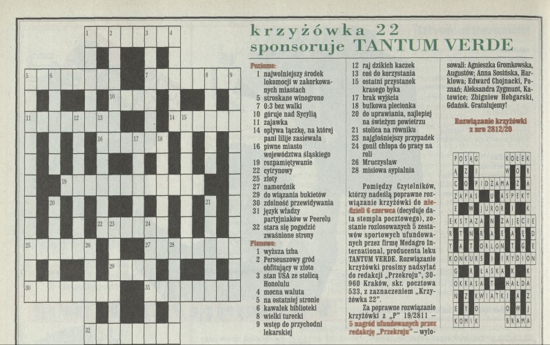 krzyżówka 22 sponsoruje Tantum Verde