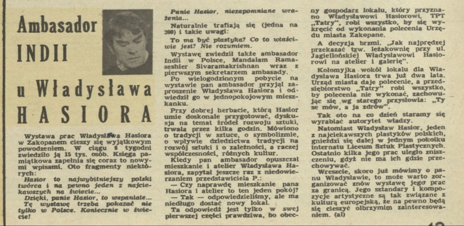 Ambasador Indii u Władysława Hasiora