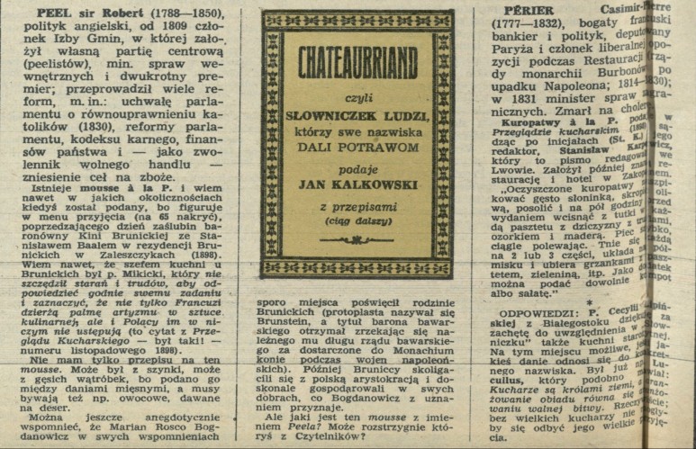 Chateaubriand czyli słowniczek ludzi, którzy swe nazwiska dali potrawom