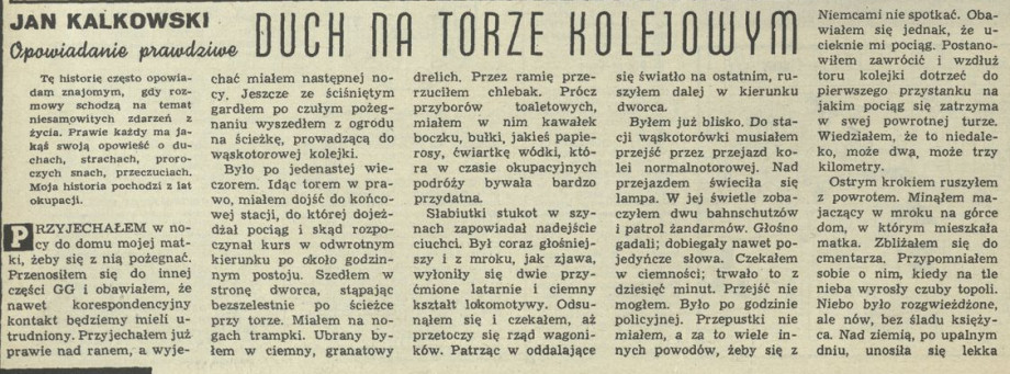 Opowiadanie prawdziwe. Duch na torze kolejowym