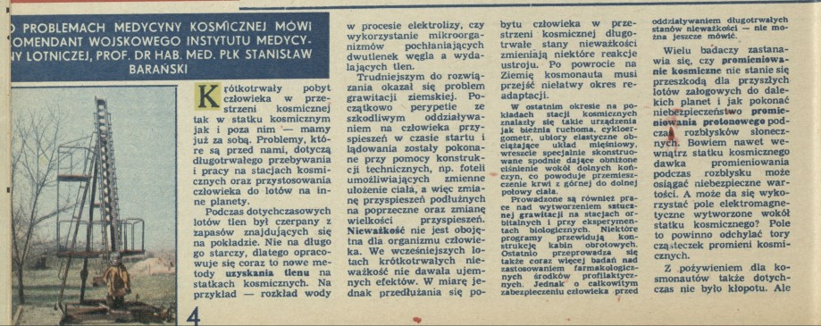 O problemach medycyny kosmicznej mówi Stanisław Barański