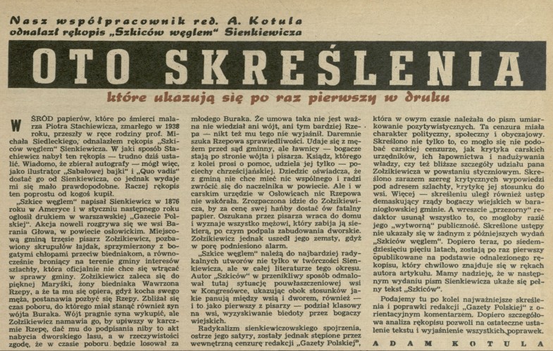 Oto skreślenia które ukazują się po raz pierwszy w druku
