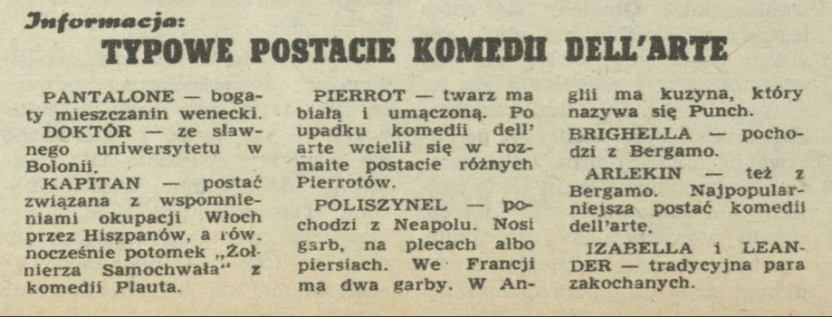 Typowe postaci komedii dell'arte