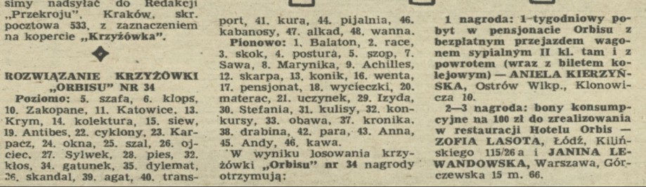 Rozwiązanie krzyżówki Orbisu nr 34