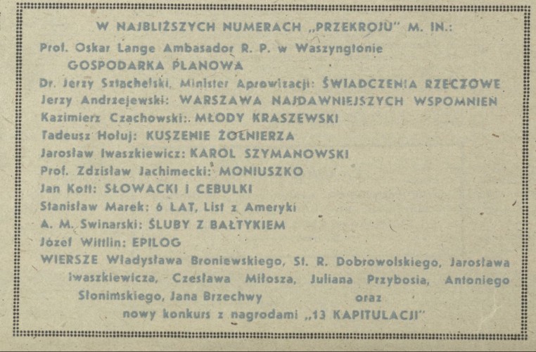 W najbliższych numerach "Przekroju"