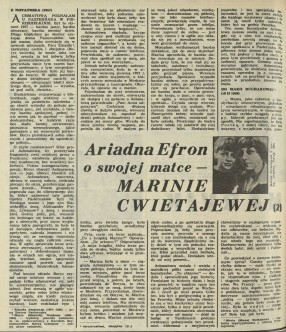 Ariadna Efron o swojej matce - Marinie Cwietajewewej