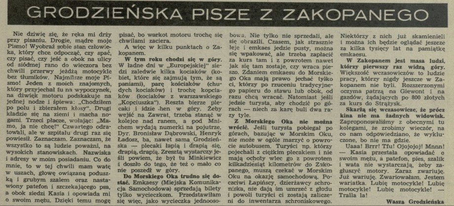 Grodzieńska pisze z Zakopanego