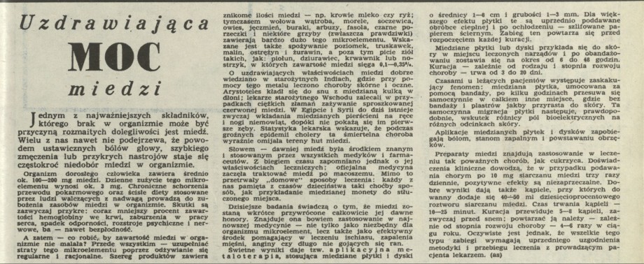 Uzdrawiająca moc miedzi