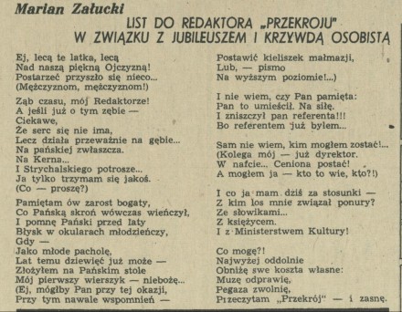 List do redaktora "Przekroju" w związku z jubileuszem i krzywdą osobistą